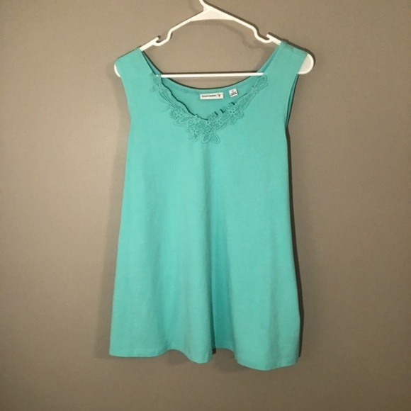 5/$20 Susan Graver Blue Tank Detailed  Neckline - Picture 3 of 7